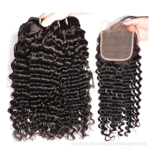 100 Unprocessed Virgin Indian Human Hair Bundles With Body Wave Lace Closure